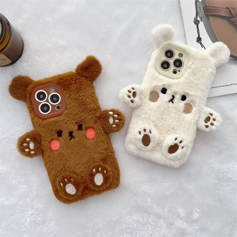 Phone Cases Iphone 13 - Koreanische 3D Cartoon Bär Flauschige Plüsch