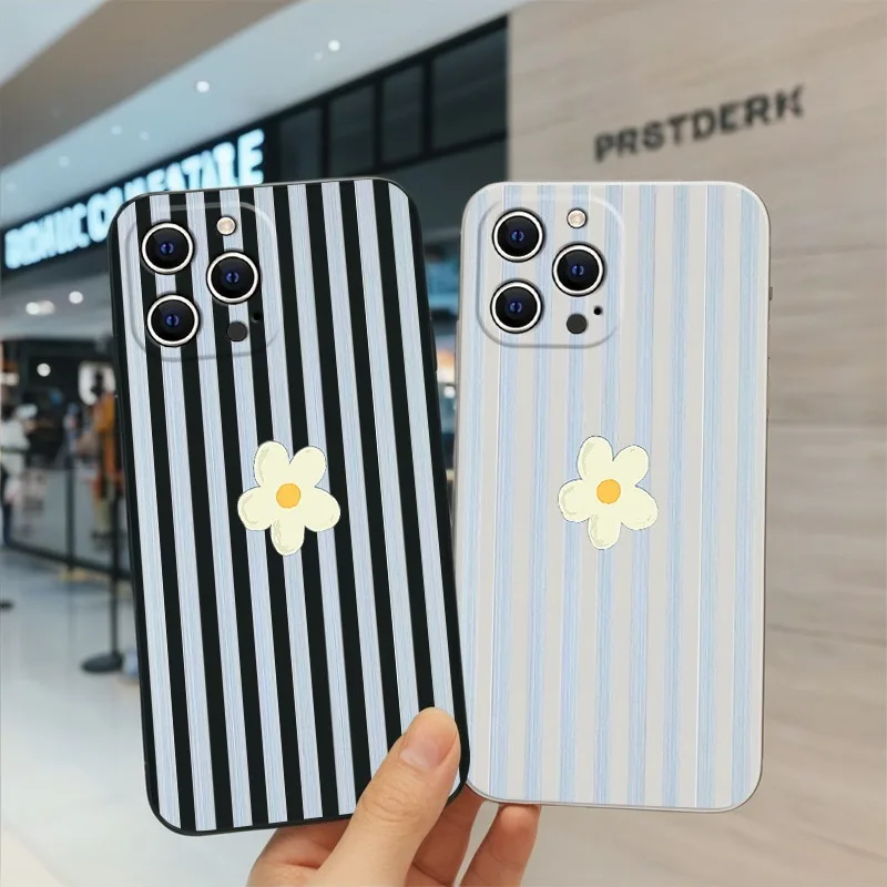 Phone Cases Xr Iphone - Koreanische Handyhülle mit Streifen-Blumenmuster für iPhone