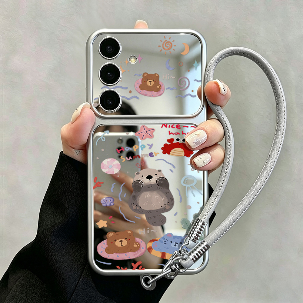 Phone Cases Galaxy A16 5G - Cartoon-Bär-Spiegelhülle mit Trageband für Samsung A16